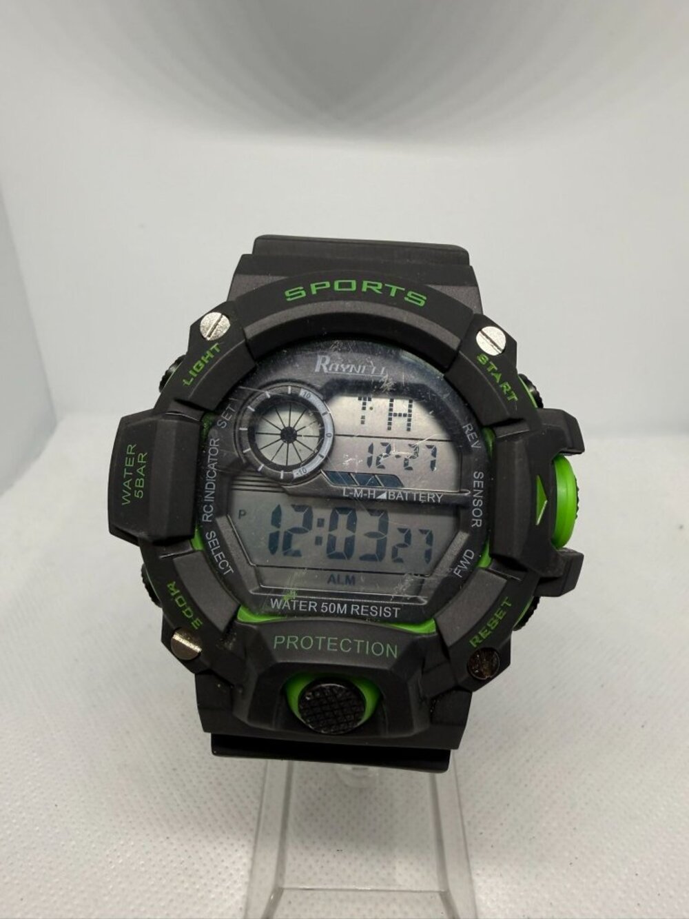 Raynell 13039 Men's Black Resin Digital Sport Watch Green Accent Backlight